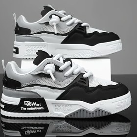 Resim 1 Çift MAINALUN Erkek Renk Bloklu Günlük Spor Ayakkabılar - Kumaş Üst ve PVC Tabanlı Nefes Alabilir Kaymaz Paten Sneakerları, Düşük Topuklu Bağcıklı Tasarım Her Mevsim Şehir Dış Mekan Kullanımı İçin, Kaykay Ayakkabıları 