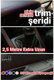 Resim wentt Araç Içi Kırmızı Dikiş Detaylı Kendinden Yapışkanlı Deri Trim Şerit 2,5 Metre 