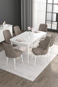 Resim Canisa Concept Noa Serisi 80x132 Açılabilir Mdf Beyaz Masa Takımı Ve Gümüş Halkalı 6 Cappucino Sandalye 