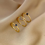 Resim 3 adet Boho Vintage Mavi Taş Bakır Ayarlanabilir Açık Yüzük Seti - Günlük ve Hediye Durumları için Çok Yönlü Moda Aksesuarları, Günlük Giyim Yüzükleri | Vintage Tarzı Yüzükler | Sophisticated Tasarım 