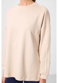 Resim Tommylıfe Bej Yumuşak Dokulu O Yaka Oversize Kadın Tunik Sweatshirt - 97303 