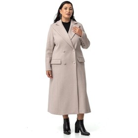 Resim Disentis Büyük Beden Kaplama Düğmeli Cepli Astarlı Uzun Bej Rengi Kaşe Kaban-bej Bej 