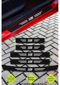 Resim Peugeot 508 Araç Kapı Ve Bagaj Eşiği Koruyucu Set Karbon Folyo Çizilme Engelleyici 508 Yazılı 