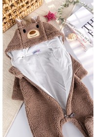 Resim Babymod Kapüşonlu Welsoft Peluş Kışlık Kız/erkek Bebek Tulum Kahverengi 