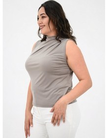 Resim Kadın Büyük Beden Drape Detaylı Dik Yaka Bluz 1851-25 001 