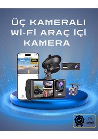 Resim Üç Kameralı 1080p Full Hd Araç İçi Kamera - G-sensörlü Ve Gece Görüşlü 56449676 