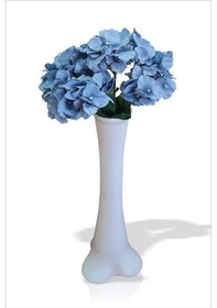 Resim Uzun 60 Cm Sert Ağır Plastik Vazo Mavi Yapay 50 Cm Ortanca Çiçek 