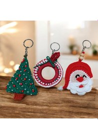 Resim 3'lü Sevimli Yılbaşı Temalı Amigurumi El Örgüsü Anahtarlık Ve Çanta Aksesuarı,yılb 