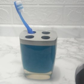 Resim 2 Adet Diş Fırçalık Gri Mavi Poliresin 8x4x11cm Banyo Seti Çok Renkli 