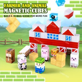 Resim 150/54 adet Manyetik Yapı Blokları Seti - Çiftlik Hayvanı ve Çiftçi Temalı STEM Öğrenme Oyuncak, Çocuklar için DIY Manyetik Küpler, Eğitici ve Yaratıcı Yapı Oyuncakları, Mükemmel Noel, Doğum Günü, Paskalya Hediyesi 