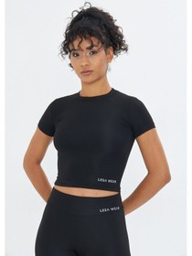 Resim Lesa Wear Soft Touch Bedene Oturan Spor Crop T-shirt Short Fitted Siyah 