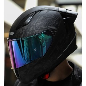 Resim Ls2 Rapıd Race 2 Crypt Mat Siyah Motosiklet Kaskı Gökkuşağı Cam 