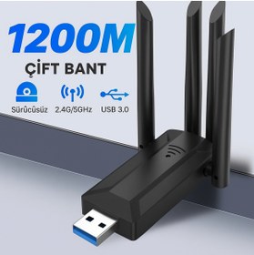 Resim TE DOS 4 Antenli Kablosuz İnternet Sağlayıcı USB WiFi Wireless Adaptör Çift Bantlı 1200m 