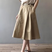 Resim Vintage Haki Renkli A Kesim Midi Etek Cepli - Yüksek Bel, Fransız Retro Tarzı Kadınlar İçin | Kemer Detaylı Esnek Etek | Makinede Yıkanabilir | İlkbahar, Yaz ve Sonbahar için Mükemmel | Düz Renk, Hafif Kumaş, Piliseli Tasarım, Mevsimsel Moda | Şeffaf Olmayan Kumaş 