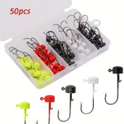 Resim 50 adet Ned Rig için Jig Başlı Kancalar - Tatlı ve Tuzlu Suda Levrek ve Crappie Yakalamak İçin İdeal - Yumuşak Mıknatıslar için 0.09oz, 0.12oz, 0.16oz ve 0.24oz Kanca Dahil 