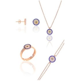 Resim Nazar Boncuğu Tasarım Zirkon Taşlı Roslu Dörtlü Set (S) (505611368) 