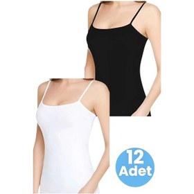 Resim Tezzgelsin Kadın Ip Askılı Pamuklu 2 Renk 12'li Atlet Siyah - Beyaz 
