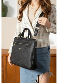 Resim Just Polo Kadın Monogram Desenli Büyük Boy Laptop Çantası 342206mh Kahverengi 