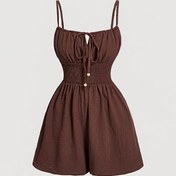 Resim Kadınlar İçin Şık Kahverengi Bağcıklı Bodycon Tulum - %100 Polyester, İnce Kesim, Hafif, 3 Mevsime Uygun, Makinede Yıkanabilir, Günlük ve Resmi Kıyafet 