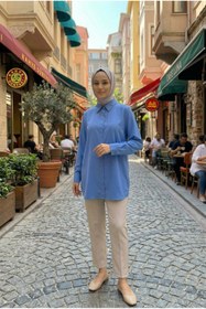 Resim adamila Kadın Dubai Kumaş Tesettür Tunik Düğmeli Klasik Kesim Rahat Kalıp Günlük Ofis Basic Kadın Tunik 