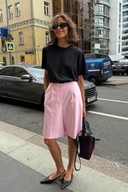 Resim Madmext Pembe Pileli Kadın Bermuda Şort Mg2483 