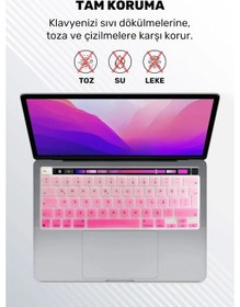 Resim Macbook Pro 13 Inc 2020/2022 M1/m2 A2338 Uyumlu Pembe Türkçe Krakterli Silikon Klavye Koruyucu Kılıf Çok Renkli 