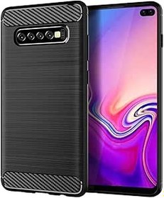 Resim Sidande Galaxy S10 Plus Kılıf, Samsung S10+ Kılıfı, SM-G975F Kılıf, Samsung Galaxy S10 Plus için Darbeye Dayanıklı Karbon Fiber TPU Kauçuk Koruyucu Kılıflar Ultra İnce Telefon Kılıfı Siyah 