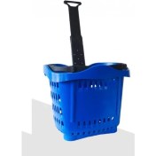 Resim Rafburada 40 Lt Teleskopik Saplı Plastik Alışveriş Sepeti - Market El Sepeti - Mavi 