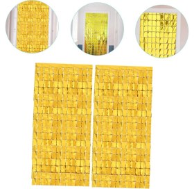 Resim Marsilyan Ekstra Metalize Altın Renk Disko Dikdörtgen Kesim Kapı Perdesi Dekorasyon 1x2 Metre (K95) 