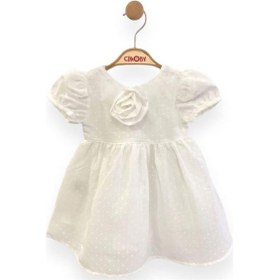 Resim Çikoby Kız Bebek Gül Detaylı Şık Elbise-13761 Beyaz 