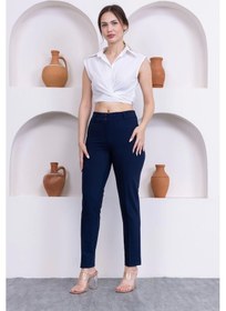 Resim Cep Detaylı Bilek Boy Kadın Kumaş Pantolon 3144-lacivert Lacivert 