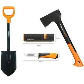 Resim Fiskars Solid Kürek + S-x10 Balta + Ağır İş Bıçağı + Balta Ve Bıçak Bileyici Seti 