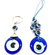 Resim Ennea Art Nazar Boncuğu Anahtarlık Taşlı Beş Gözlü Araba/dikiz Ayna Süsüel Yapımı Cam Hediyelik Set 