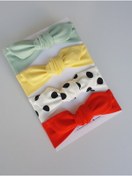 Resim swan butik Tavşan Kulak Kız Çocuk Bebek Bandana Toka Seti 4'lü Mint Sarı Persian Kırmızı, Benekli 