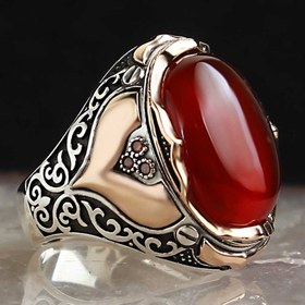 Resim Carnelian Agate Aqeeq 925 Sterling Silver Elegant Mens Ring - US: 13 / 70 mm / Turk: 30 