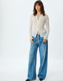 Resim Transparan Şifon Gömlek Önden Bağcıklı Fiyonk Detaylı Uzun Kollu 