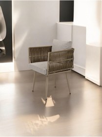 Resim Rozexi Milano Çay Seti Tekli Koltuk Sandalye Berjer Oturma Odası Kafe Antre Hol Ofis Krem Metal 