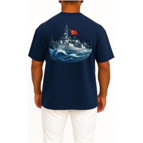 Resim Bahriyeli Collection Oversize Tcg Yavuz - F240 Cep Ve Sırt Tasarımlı Unisex T-shirt Lacivert 
