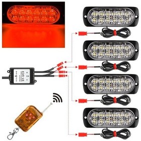 Resim Sones Dc12v-24v / 18w 4'ü 1 Arada Ön Izgara Acil Strobe Flaş Uyarı Işığı Pikap 12led Yan Işık Kablosuz Kontrol 16 Mod Kırmızı Işık 