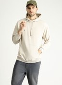 Resim Açık Vizon Kapüşonlu Oversize Pamuklu Sweatshirt Kigili