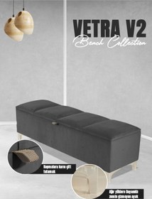 Resim Vetra V2 Sandıklı Puf Gri Dilimli Model Sandıklı Bench Puf - Sandıklı Yatak Ucu Bankı 