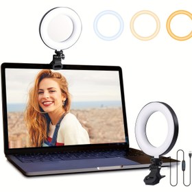 Resim Kademeli Selfie Yüzük Işığı, Klipsli ve Zoom Toplantıları için 15.24 cm Dizüstü Bilgisayar Yüzük Işığı, Web Kamerası Aydınlatması, Çevrimiçi Öğrenme 
