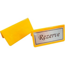 Resim Happynesso Masa Yazısı Serisinden Sarı Pleksi Üstü Gümüş Metal "REZERVE" Yazısı - 100 mm X 50 mm - 10 Adet 