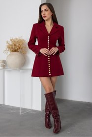 Resim buqre's moda Trend Kadın Gold Çıt Çıt Detaylı Tasarım Uzun Blazer Ceket 