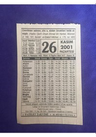 Resim 26 Kasım 2001 Takvim Yaprağı - Nostalji Koleksiyonluk Takvim Yaprağı 