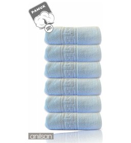 Resim 6'lı Mavi Greek El Havlusu - 50x90 Cm, 225 Gr, %100 Pamuk, Spa Ve Otel Havlusu, Günlük Kullanıma Uygun Mavi 