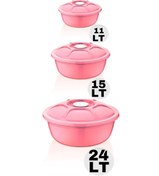 Resim Pembe 3'lü Kapaklı Hamur Leğen Seti 11/15/24 Lt 