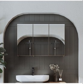 Resim Banyo Dolabı Kulpsuz 3 Kapaklı Mdf 90 Cm Aynalı Banyo Dolabı Atl Atlantik Çam 