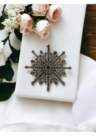 Resim Kristal Taşlı Kar Tanesi Broş Gri 