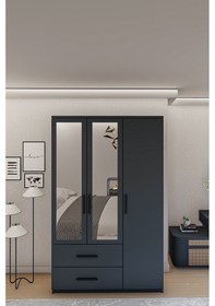 Resim Gm 852 Home 3 Kapı 2 Çekmeceli Antrasit Gri Aynalı Gardırop 